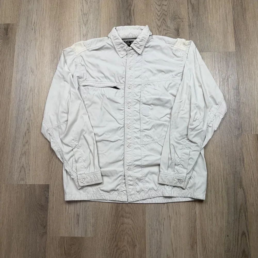Mountain Hardwear Shirt Mens Medium Beige Long Sleeve Vented Fishing Hiking